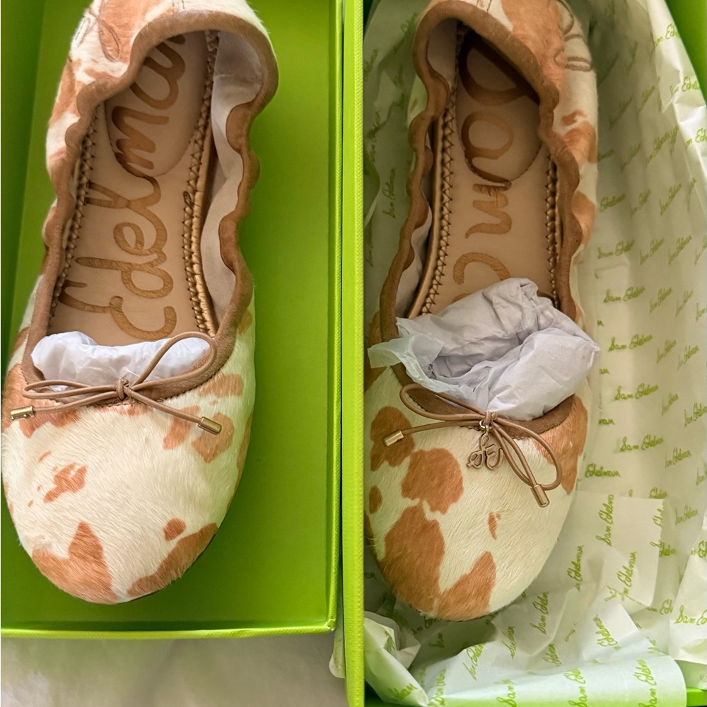 Sam Edelman Kids Pink & White Cow-Print Ballet Flats